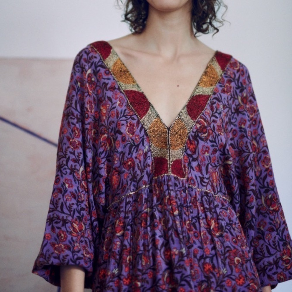 ZARA LILAC LONG PRINT DRESS - Picture 7 of 13